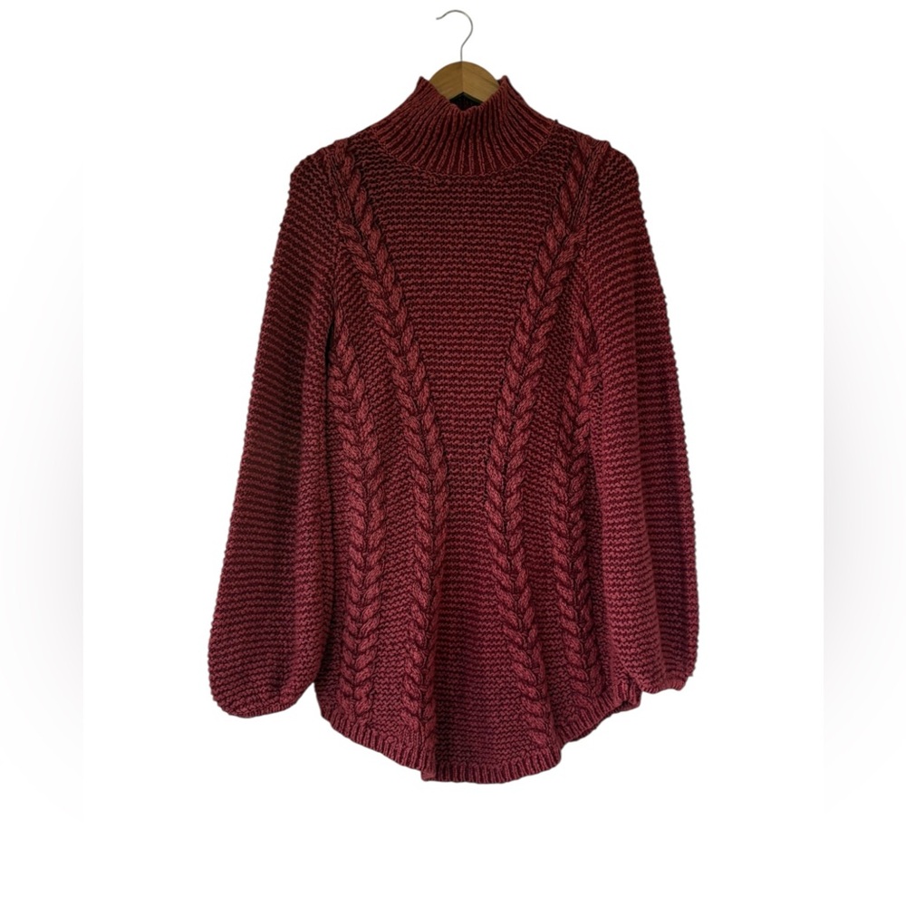 free people cable knit burgundy sweater - Picture 4 of 7